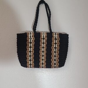 Stylish Black and Brown Woven Tote Bag